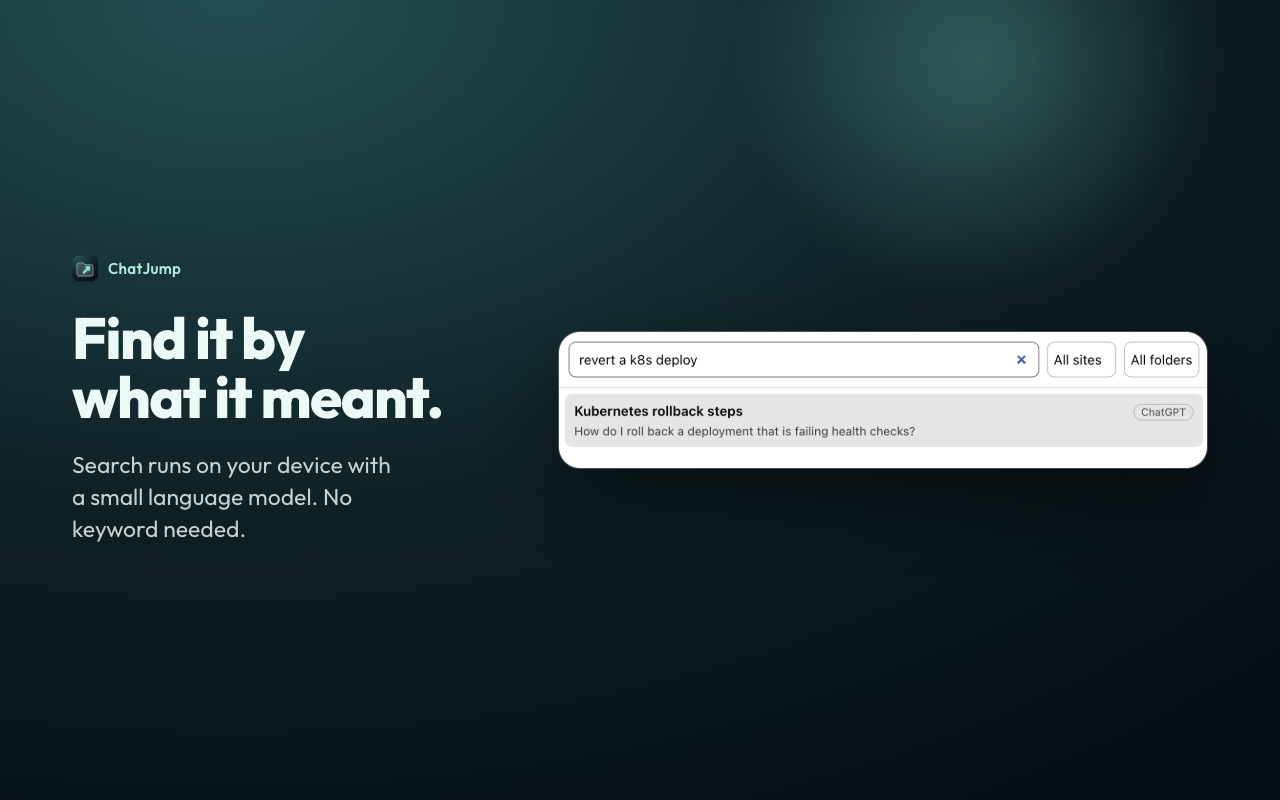 The search palette finding a chat from a paraphrased query